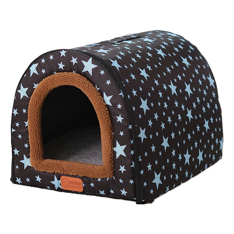 Warm Foldable Pet House with Star Print